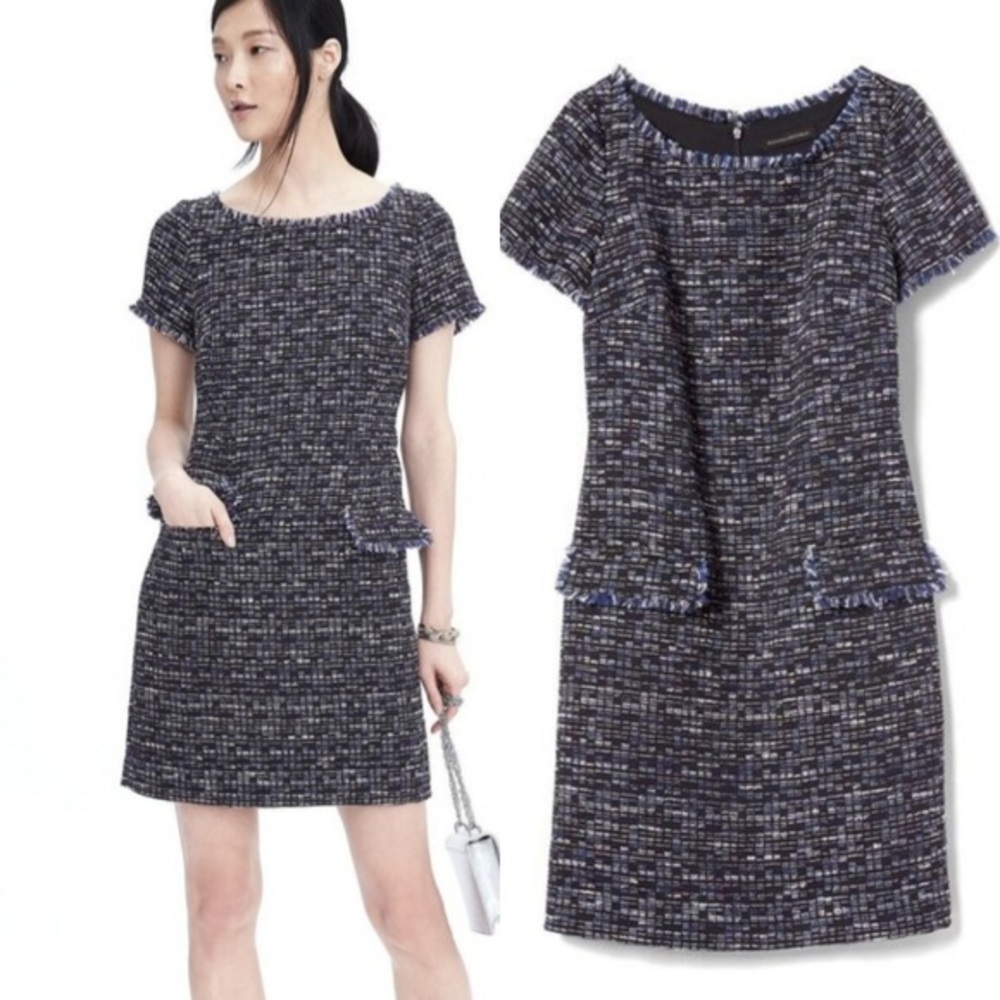 Banana Republic Navy Tweed Shift Dress
